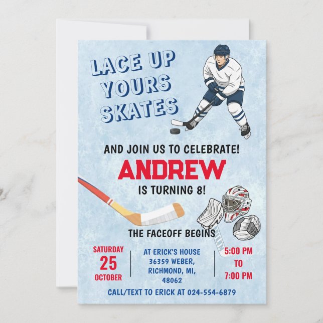 Personal Ice Hockey Birthday Invitation Inbjudningar (Framsida)