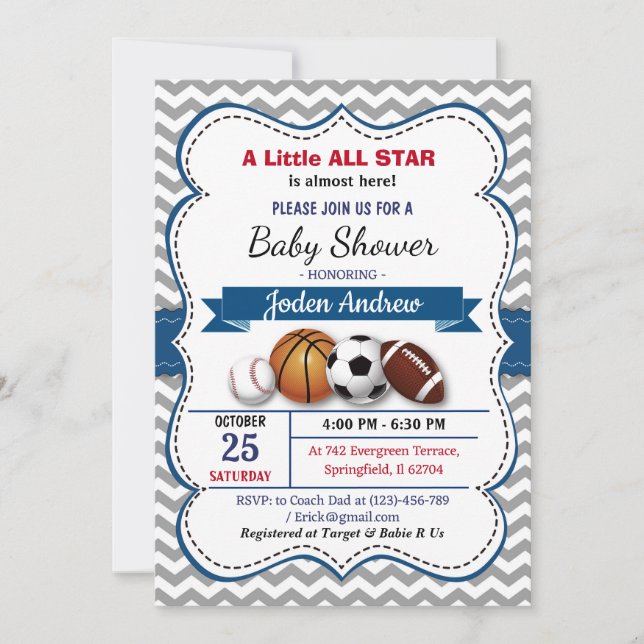 Personal Little All Star Baby Shower Inbjudningar (Framsida)