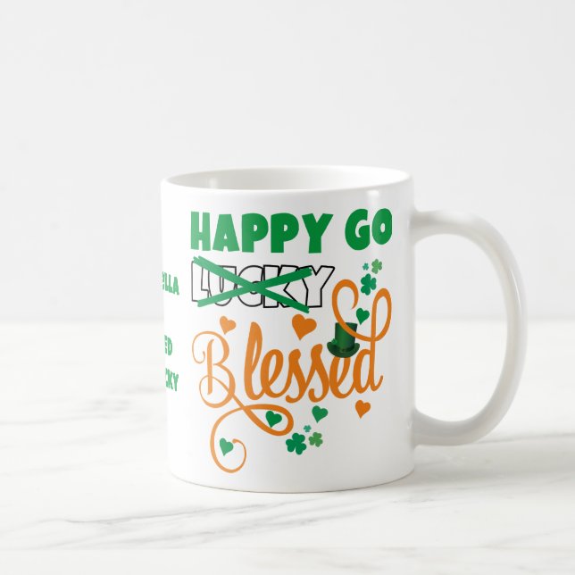 Personal LYCKLIG GO Lucky BLESSED St patrick's day Kaffemugg (Höger)