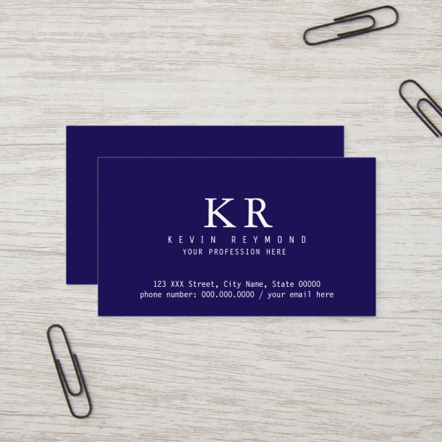 Personal Minimalist Simple Navy Blue Visitkort (Fram/Back In Situ)