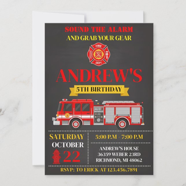 Personal Modern Firefighter Birthday Invitation Inbjudningar (Framsida)