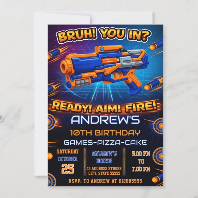 Personal modern Nerf Birthday Party Invitation Inbjudningar (Framsida)