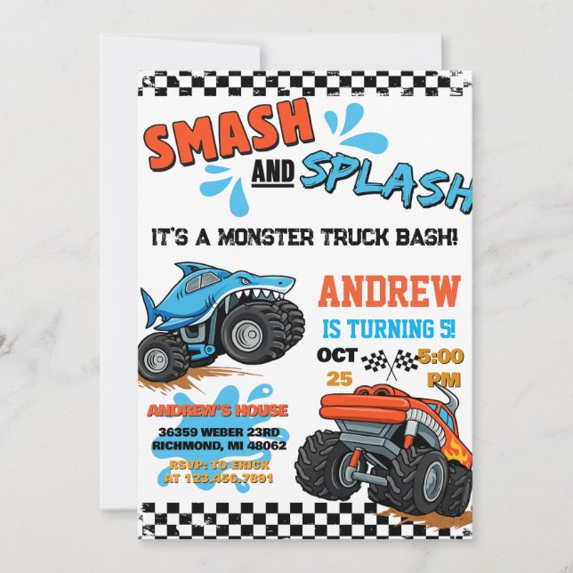 Personal Monster Truck Boy Birthday Invitation Inbjudningar (Framsida)