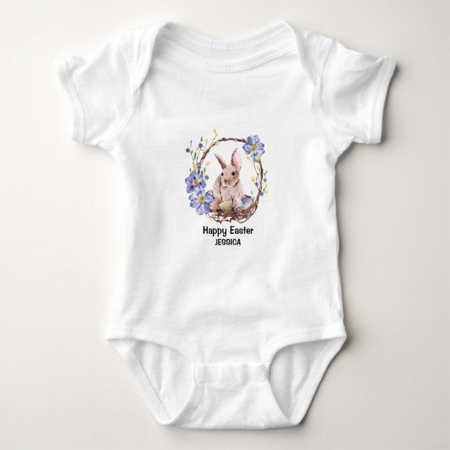 Personal Namn Funny Bunny Glad påsk T Shirt (Framsida)