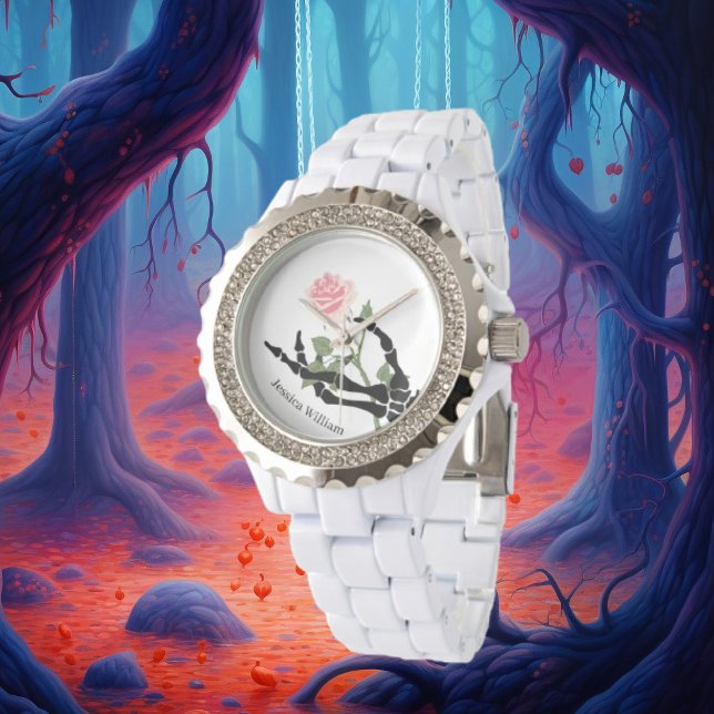 Personal Namn Skull Hand Blommigt Watch Armbandsur (Skapare uppladdad)