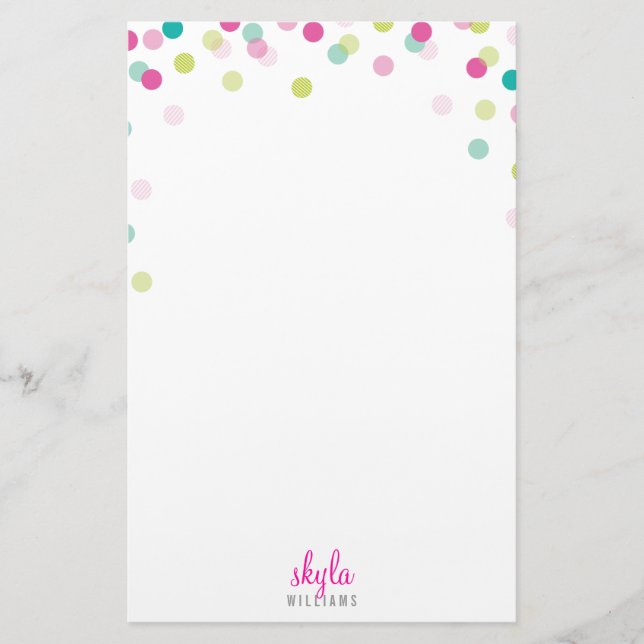 PERSONAL NOTE gullig grönt av konetti rosa Brevpapper (Framsida)
