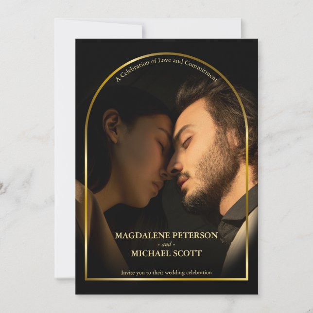 Personal Photo Guld Arch Ram Black Bröllop Inbjudningar (Framsida)