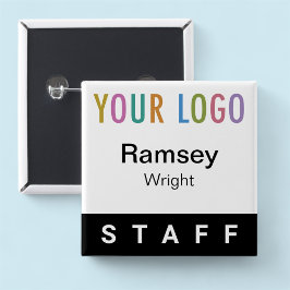 Personal Pin Back Namn Badge med Logotyp Black-kna Knapp