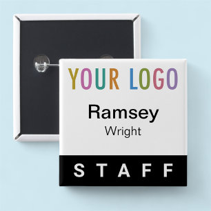 Personal Pin Back Namn Badge med Logotyp Black-kna Knapp