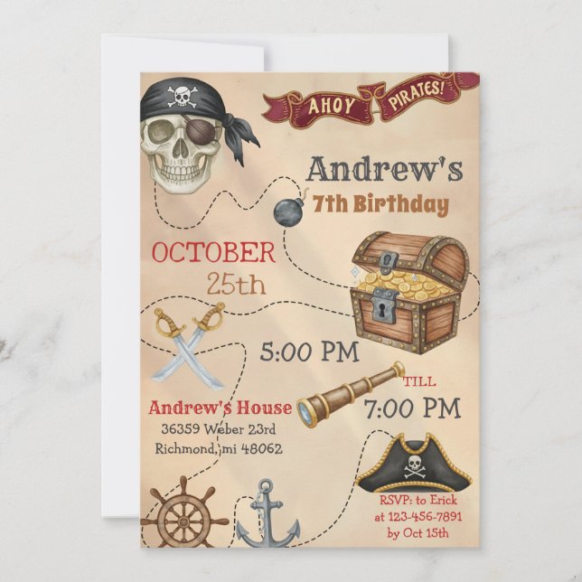 Personal Pirate Birthday Party Invitation Card Inbjudningar (Framsida)