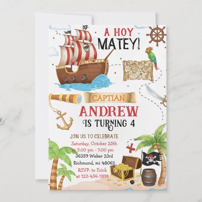 Personal Pirate Birthday Party Invitation Card Inbjudningar (Framsida)