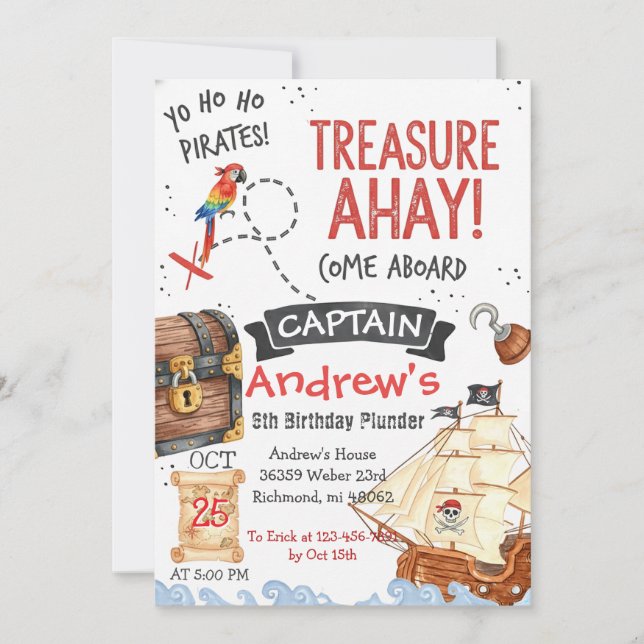 Personal Pirate Birthday Party Invitation Card Inbjudningar (Framsida)
