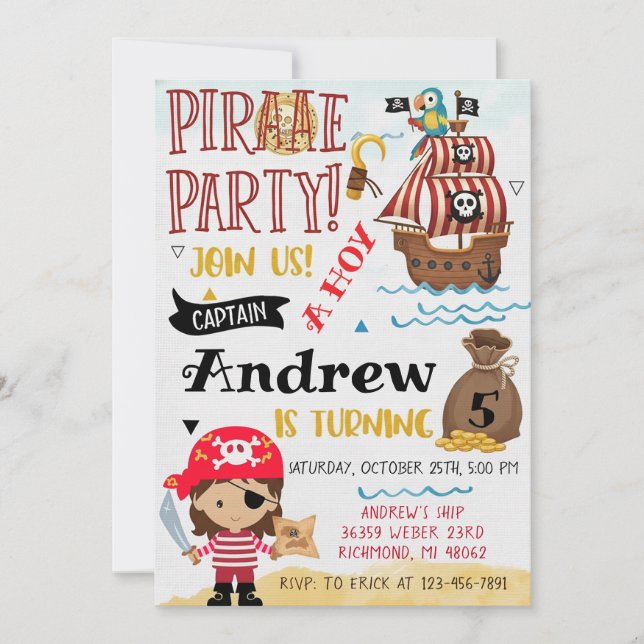 Personal Pirate Birthday Party Treasure Map Inbjudningar (Framsida)
