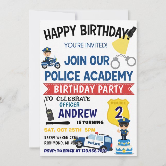 Personal Police Cop Party birthday invitation Inbjudningar (Framsida)