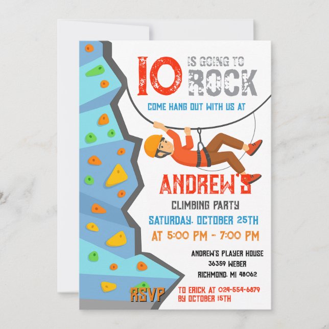 Personal Rock Climbing Birthday Party Invitation Inbjudningar (Framsida)
