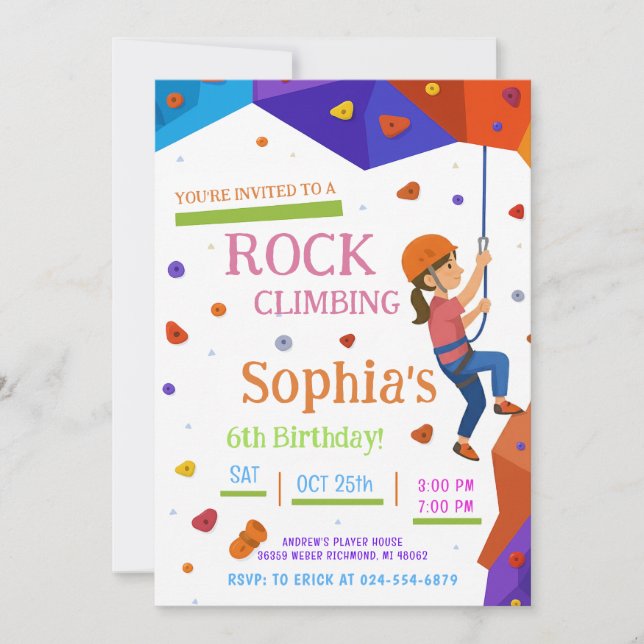 Personal Rock Climbing Birthday Party Invitation Inbjudningar (Framsida)