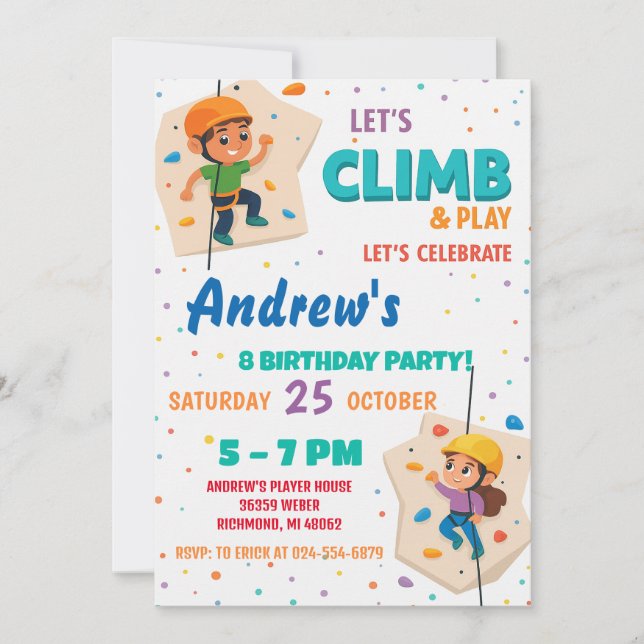 Personal Rock Climbing Birthday Party Invitation Inbjudningar (Framsida)