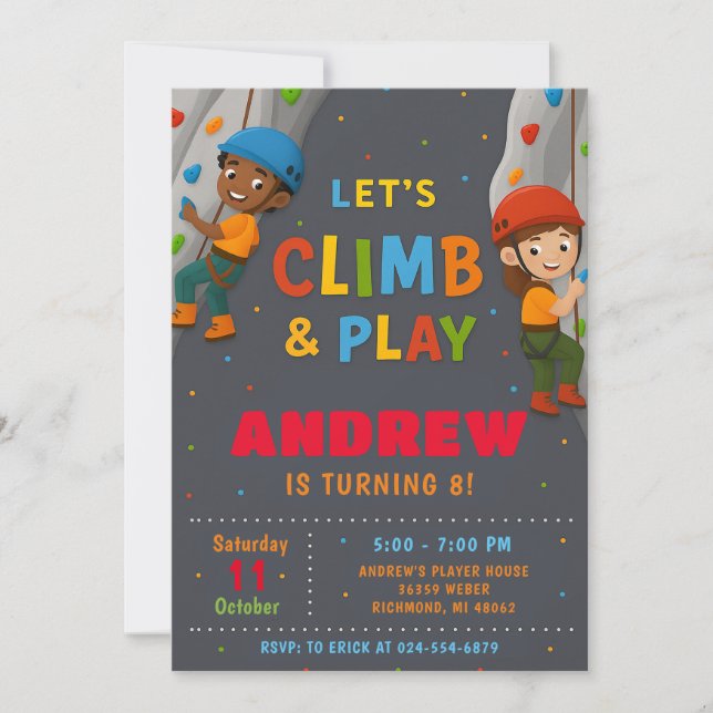 Personal Rock Climbing Birthday Party Invitation Inbjudningar (Framsida)