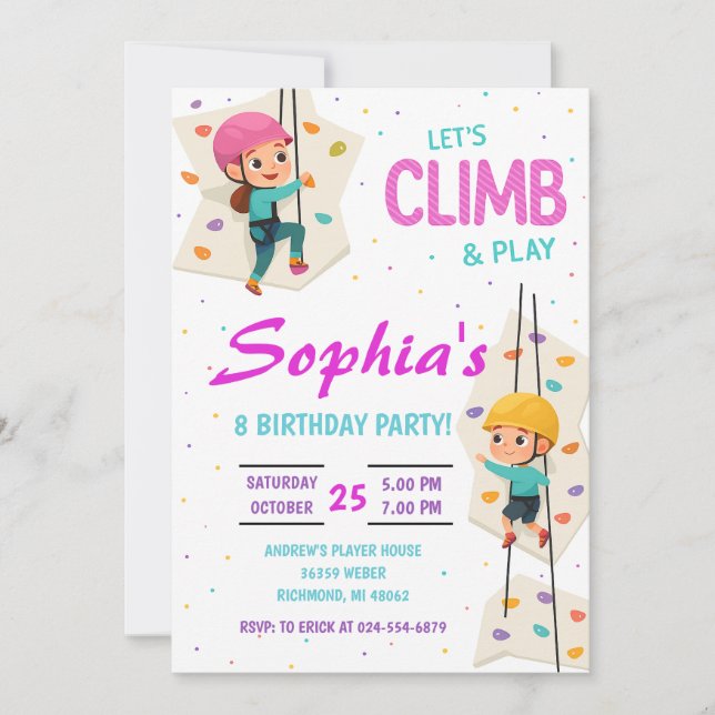 Personal Rock Climbing Birthday Party Invitation Inbjudningar (Framsida)
