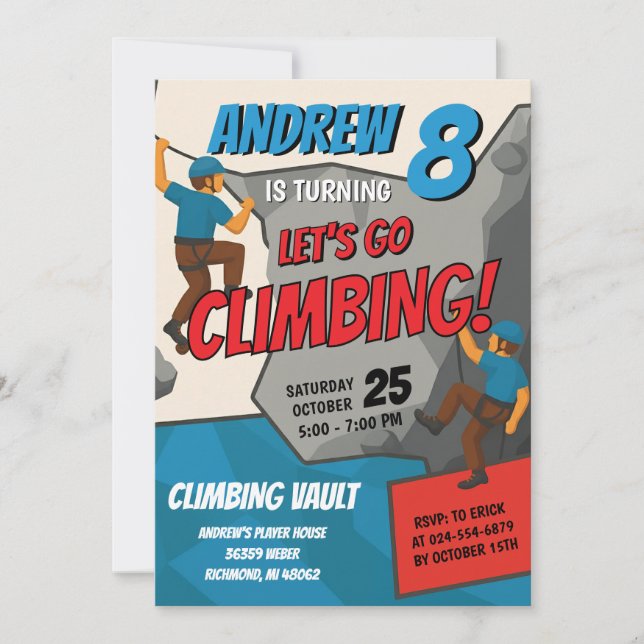 Personal Rock Climbing Birthday Party Invitation Inbjudningar (Framsida)