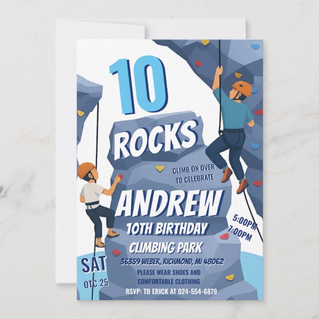 Personal Rock Climbing Birthday Party Invitation Inbjudningar (Framsida)