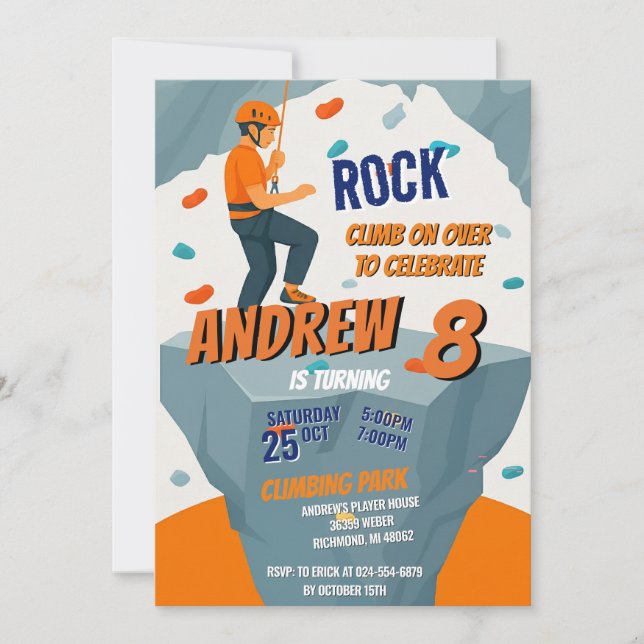 Personal Rock Climbing Birthday Party Invitation Inbjudningar (Framsida)