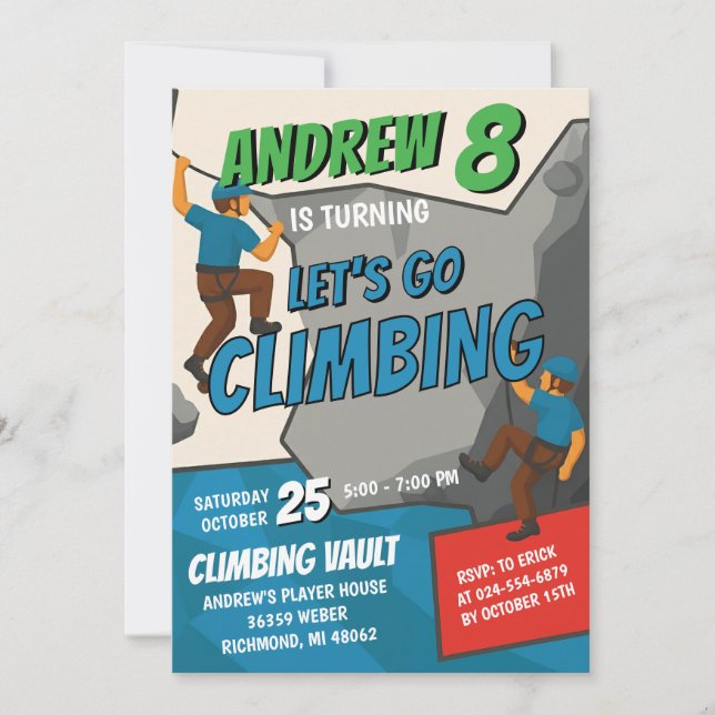 Personal Rock Climbing Birthday Party Invitation Inbjudningar (Framsida)