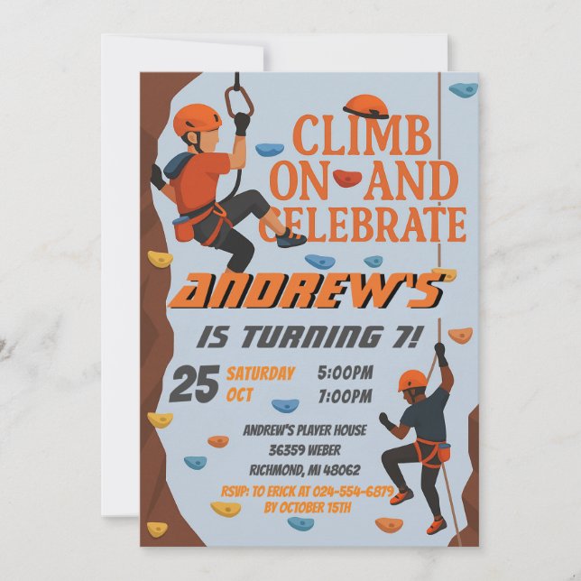 Personal Rock Climbing Birthday Party Invitation Inbjudningar (Framsida)