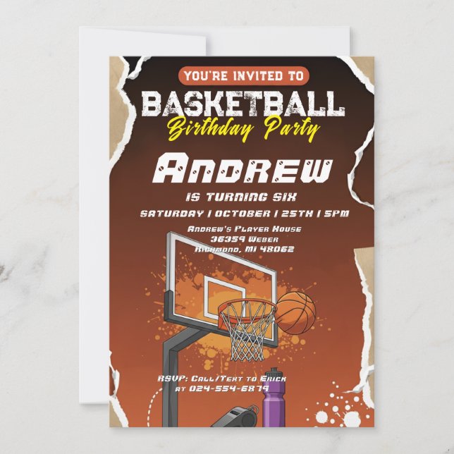 Personal Simple Basketball Birthday party Inbjudningar (Framsida)