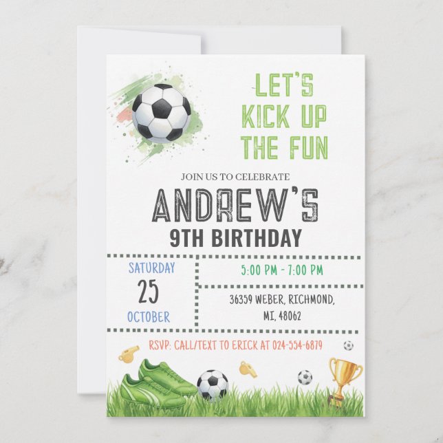 Personal Soccer Birthday Invitation Template Inbjudningar (Framsida)