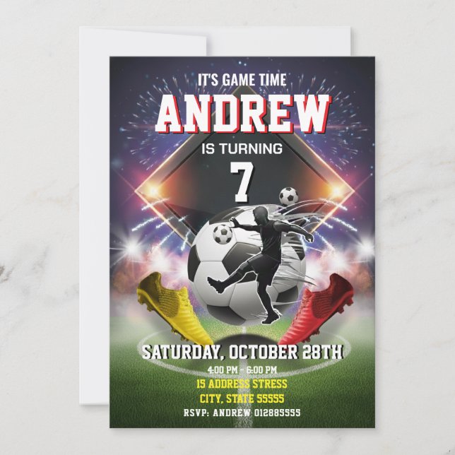 Personal Soccer Birthday Printable Invitation Inbjudningar (Framsida)