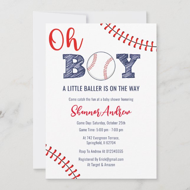 Personal Sport Digital Baseball Baby Shower Inbjudningar (Framsida)
