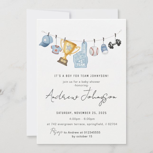 Personal Sports Baby Shower Bundle Inbjudningar (Framsida)