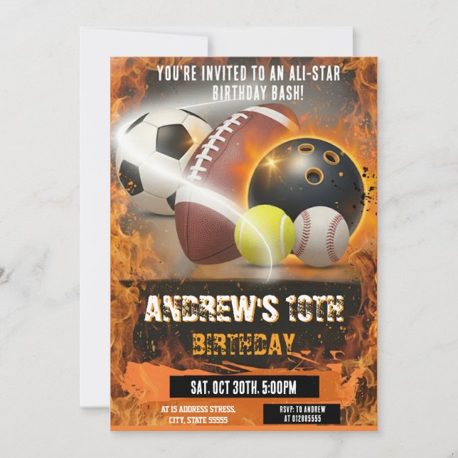 Personal Sports Birthday Printable All Sport Inbjudningar (Framsida)
