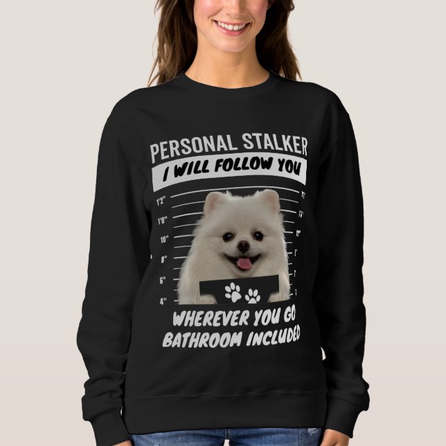 Personal Stalker Hund - White Tekopp Pommern T Shirt (Framsida)