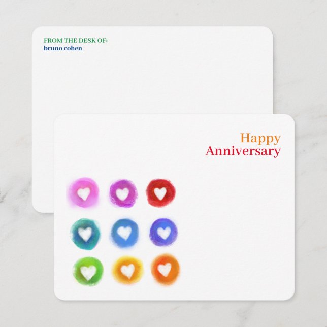 Personal Stationery: Rainbow Love hearts Note Card Anteckningskort (Fram/baksida)