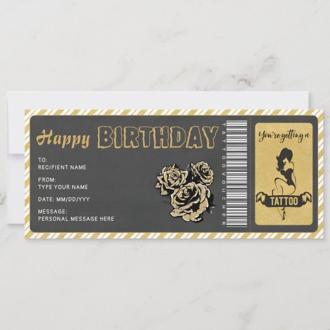 Personal Tattoo Gift Voucher Biljett Inbjudningar (Framsida)