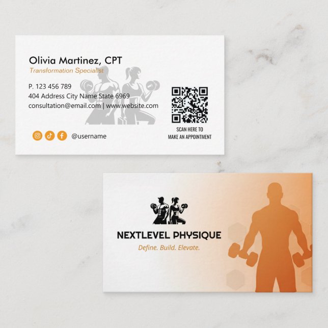 Personal Trainer Business | Orange White Visitkort (Fram/baksida)