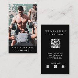 Personal Trainer Fitness Photo QR Code Black Visitkort