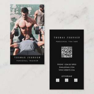 Personal Trainer Fitness Photo QR Code Black Visitkort