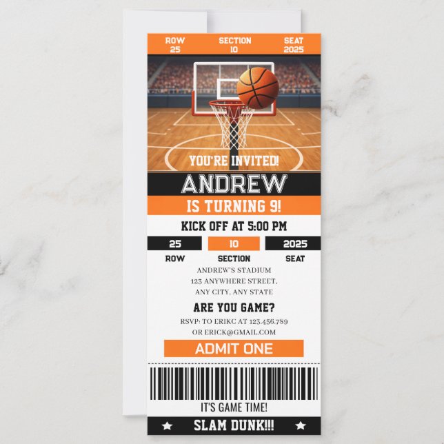 Personal Ultimate Basketball Birthday Event Passes Inbjudningar (Framsida)