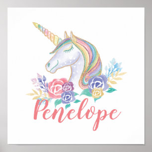 Personalfierad magisk Unicorn & Blommigt Illustrat Poster