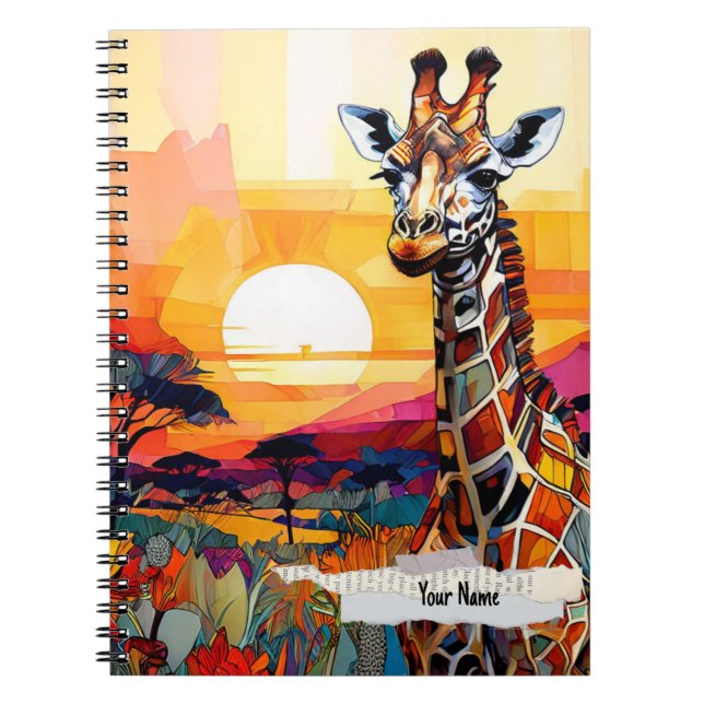 PERSONALISE Giraffe African Sunset Notebook Anteckningsbok (Framsidan)