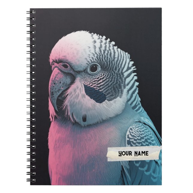 PERSONALISE Parakeet Bird Notebook Journal Anteckningsbok (Framsidan)