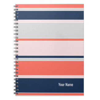 PERSONALISE Pink and Navy Modern Stripe Pattern Anteckningsbok