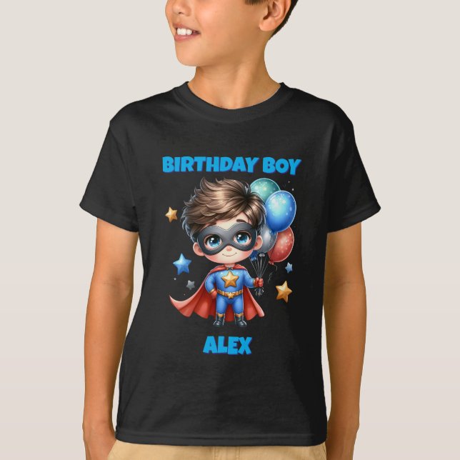 Personalised Birthday Boy Superhero T-shirt Custom (Framsida)