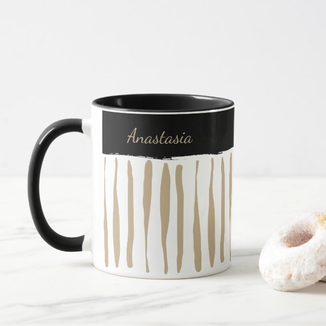 Personalised Black and Gold Artistic Stripes Mugg (Med munk)