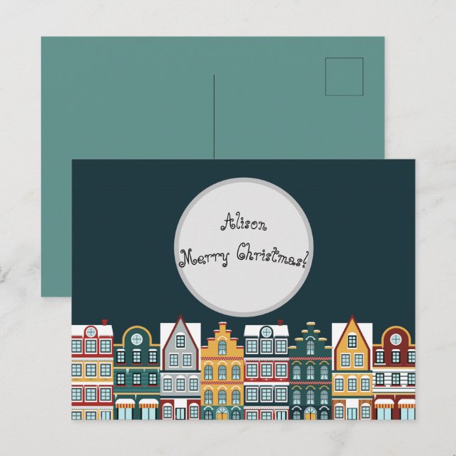 Personalised Christmas Eve Houses  Vykort (Fram/baksida)