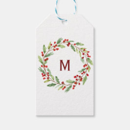 Personalised Christmas Monogram Red-Berry Wreath Presentetikett