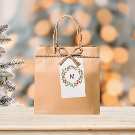 Personalised Christmas Monogram Red-Berry Wreath Presentetikett